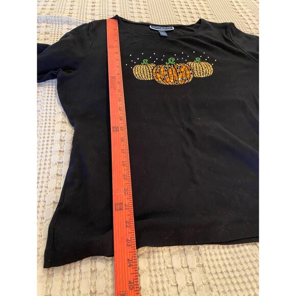 Karen Scott Blouse Halloween Top Sz XL  Glittery Pumpkin Sparkly T-Shirt - Picture 10 of 10